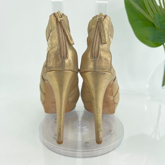 Fendi Heels Women's Size 5.5 Gold Metallic Leather Fabric Platform - Picture 16 of 16